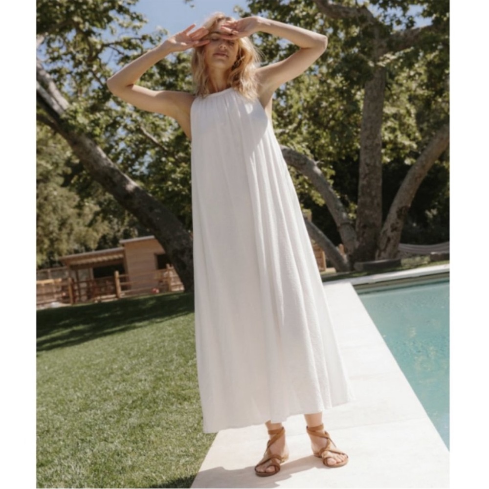 Jenni Kayne Drift Dress Midi Maxi Halter Sleeveless Cotton White Size XS